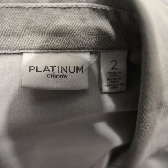 Chico's Platinum Denim tan beaded jean jacket size 2 - Picture 2 of 7